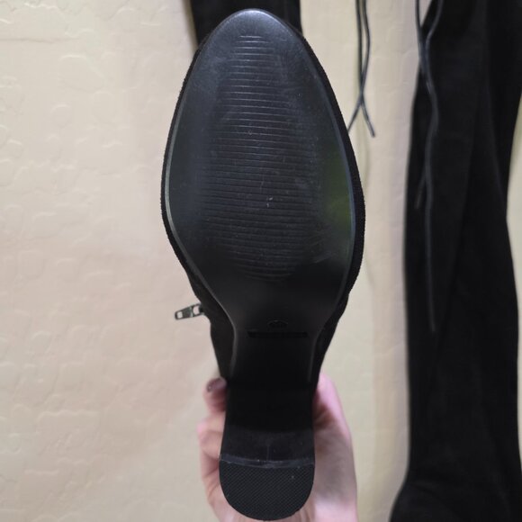 Viva Black Faux Suede Over the Knee Thigh High Heeled Winter Goth Boots Boot 39 - Picture 5 of 16